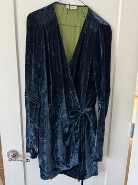 The Attico Navy Velvet Wrap Mini Dress